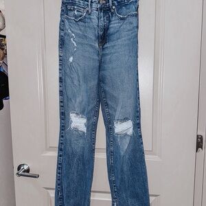 Good American Light Blue Distressed Flare Jeans